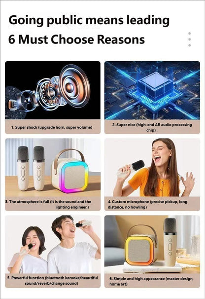 Portable Bluetooth Karaoke Speaker with Microphone & RGB Light